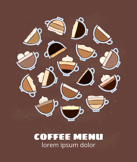 Doodle bebidas de café en círculo