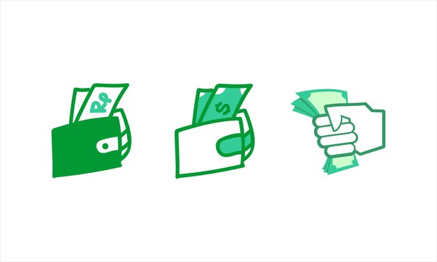 Vector el doodle de la billetera de dinero plana de dibujos animados
