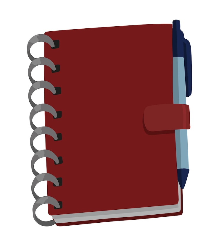 Vector doodle de bloc de notas con bolígrafo organizador de planificador de bloc de notas para notas ilustración vectorial imágenes prediseñadas de estilo de dibujos animados aisladas sobre fondo blanco