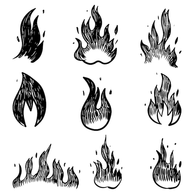 Doodle boceto estilo de ilustración de vector de fuego dibujado a mano