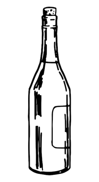 Doodle de botella de vino Dibujo de contorno de bebida alcohólica Ilustración de vector dibujado a mano Solo clipart aislado sobre fondo blanco