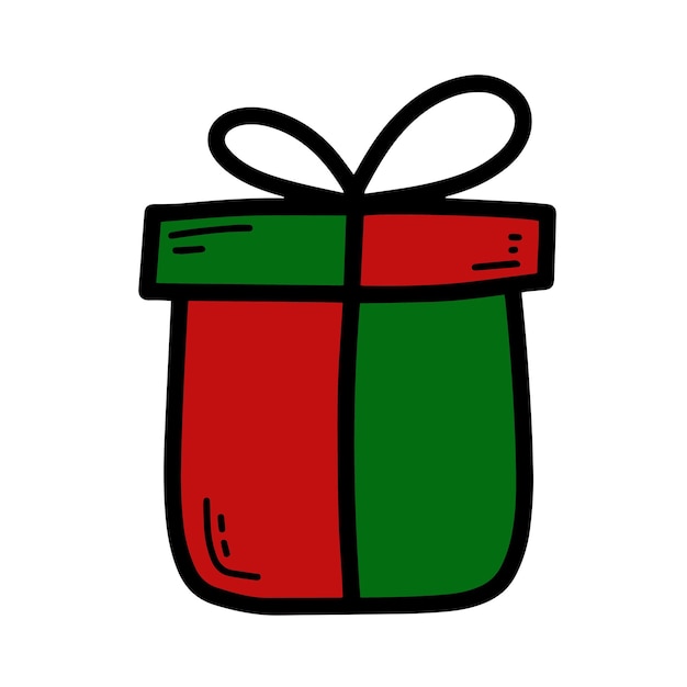 Doodle caja de regalo colorido con la ilustración de vector de arco