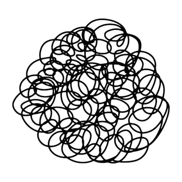 Doodle caos dibujado a mano Negro dibujado a mano línea abstracta garabato forma Vector doodle conjunto elipses enredos líneas círculos Grunge redondo garabato círculo Hilo ovillo nudo aislado