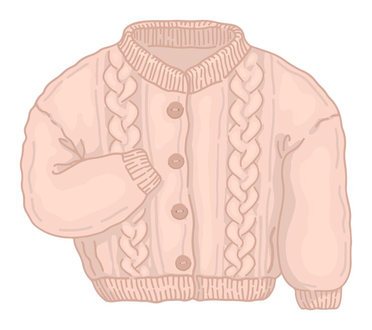 Vector doodle de cardigan de punto clipart de dibujos animados de ropa de temporada fría ilustración vectorial aislada sobre fondo blanco