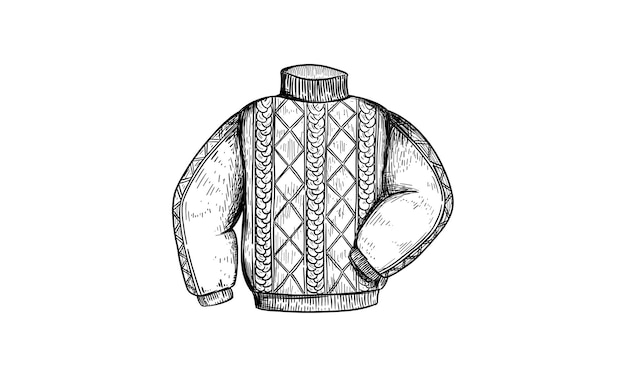 Doodle de cardigan de punto dibujo de contorno de ropa de temporada fría ilustración de vector dibujado a mano solo clipart aislado sobre fondo blanco