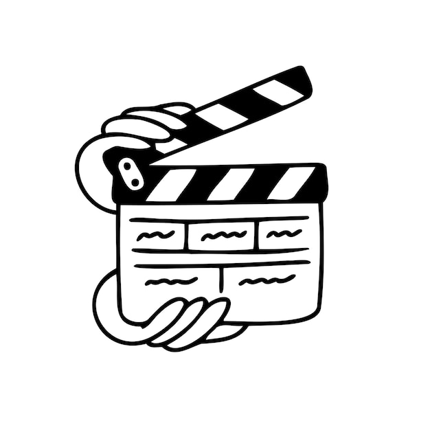 Doodle cine clapper board dibujado a mano película clapperboard para la producción de películas ilustración vectorial