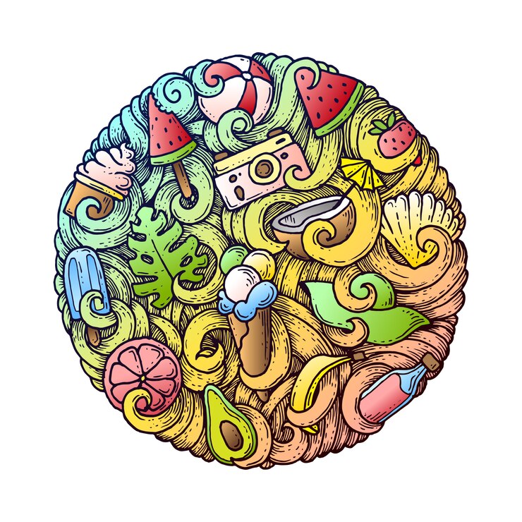 Vector doodle de círculo un conjunto de eliminaciones de verano.