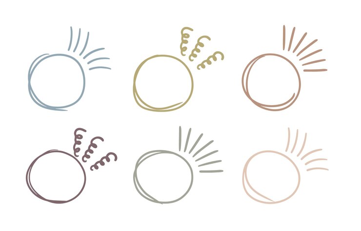 Vector doodle círculo corchetes pastel para la cotización con elementos de rayos brillantes línea redonda de color dibujada a mano