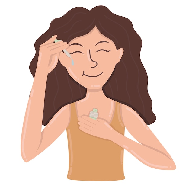 Doodle clipart girl aplicando suero en la cara