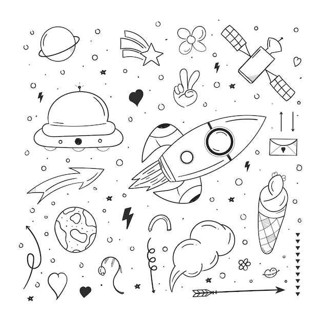 Doodle de cohete con concepto de espacio