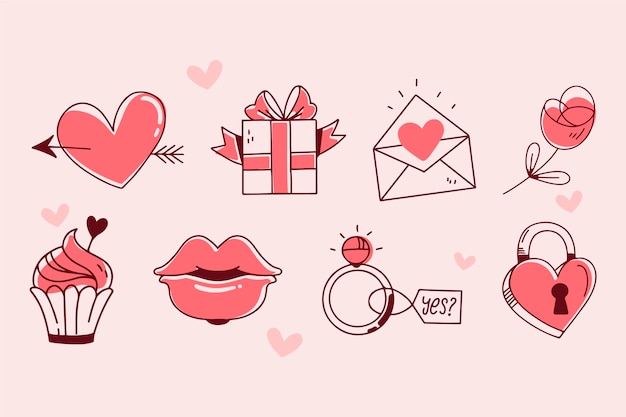 Doodle colección de elementos del día de san valentín