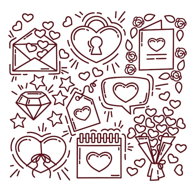 Doodle colección de elementos del día de san valentín