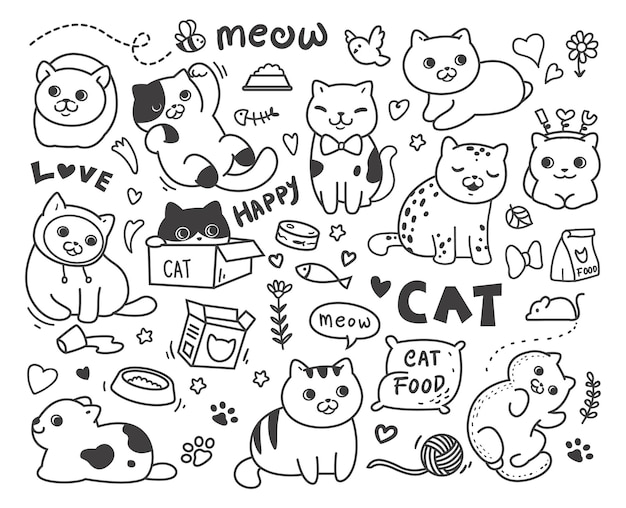 Doodle colección de gatos lindos