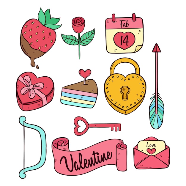 Doodle color san valentín colección de iconos lindos