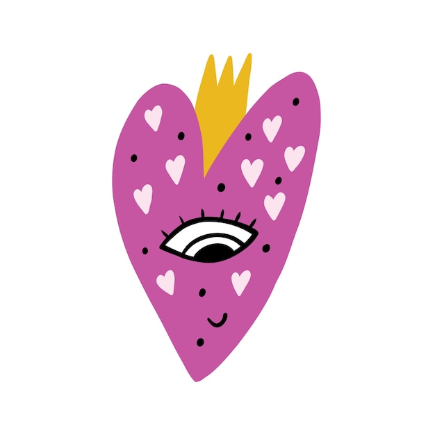 Doodle colorido corazón personaje cara con corona