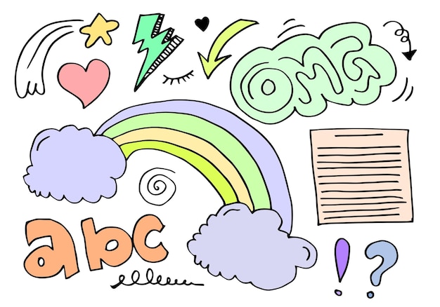 Doodle colorido dibujado a mano en fondo blanco