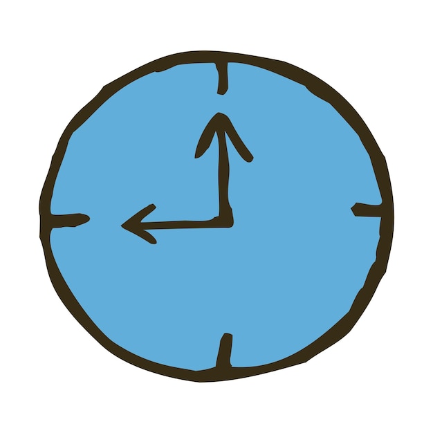 Doodle colorido icono de reloj de pared dibujado a mano con línea delgada en estilo minimalista
