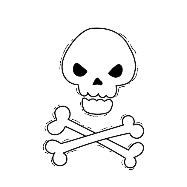 Vector doodle cómico dibujado a mano cráneo y huesos maldiciones insulto insultos palabras símbolos