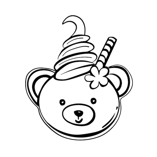 Doodle comida asiática Taiyaki pastel en forma de oso japonés Kawai ilustración dibujada a mano para colorear página