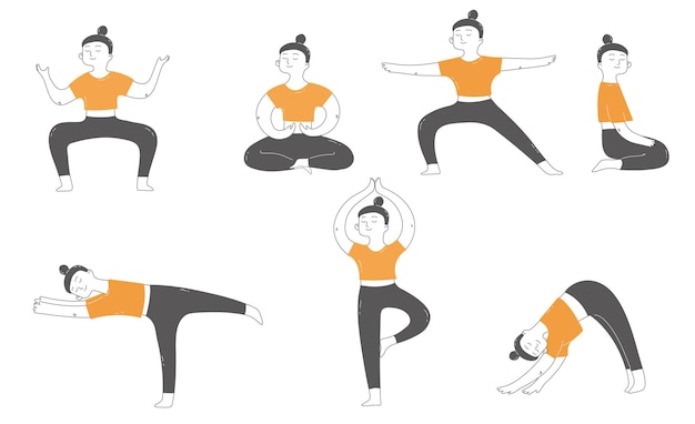 Vector doodle conjunto de asanas de yoga