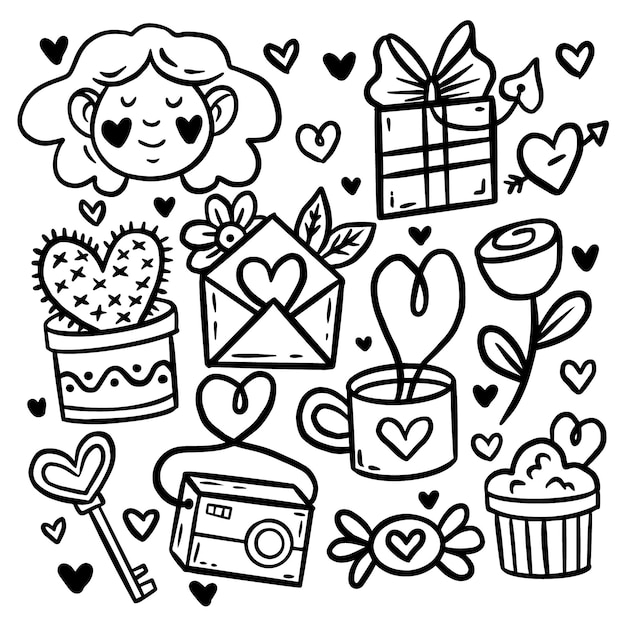 Doodle conjunto de elementos del día de san valentín