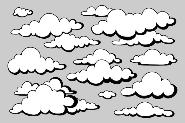 Doodle conjunto de ilustración de vector de nubes