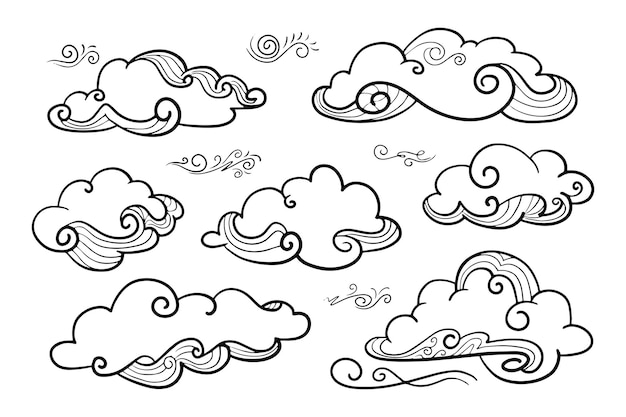 Doodle conjunto de ilustración de vector de nubes