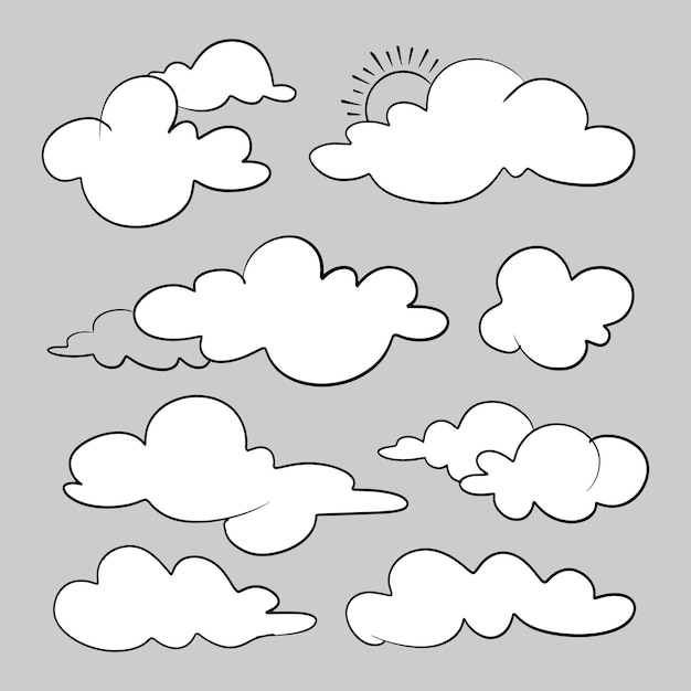 Doodle conjunto de ilustración de vector de nubes