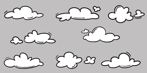 Doodle conjunto de nubes dibujadas a mano aisladas para el diseño de concepto. ilustración vectorial.