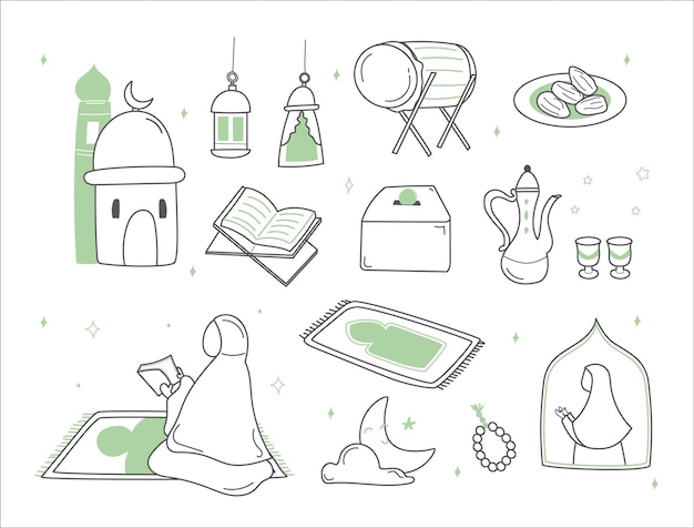Doodle conjunto de ramadán