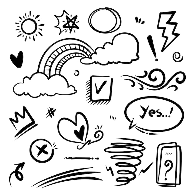Doodle conjunto de vectores de elementos para el diseño de concepto