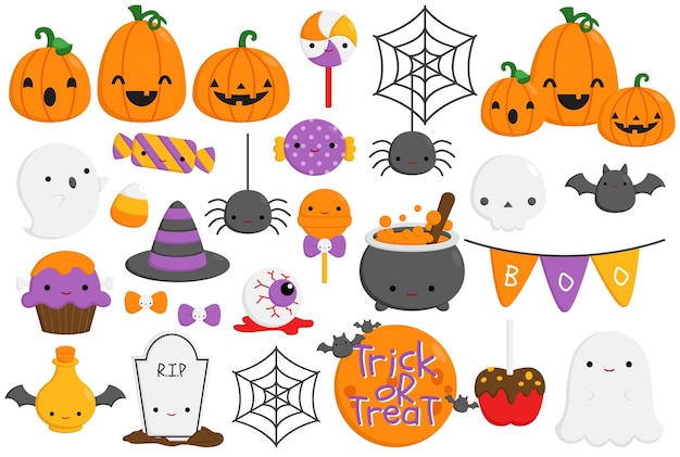 Doodle conjunto de vectores de elementos de Halloween