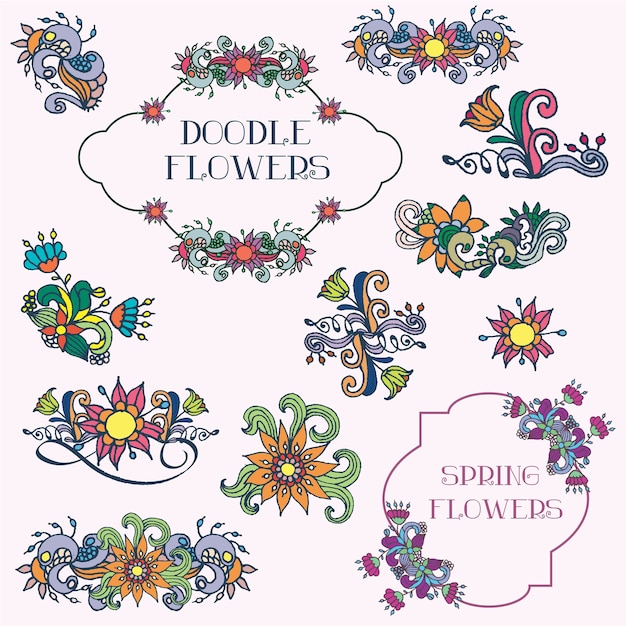 Doodle conjunto de vectores de flores