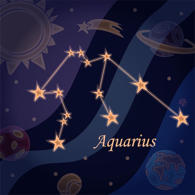 Doodle constelación del símbolo de acuario de los signos del zodíaco ilustración vectorial de la astrología y la astrología ...