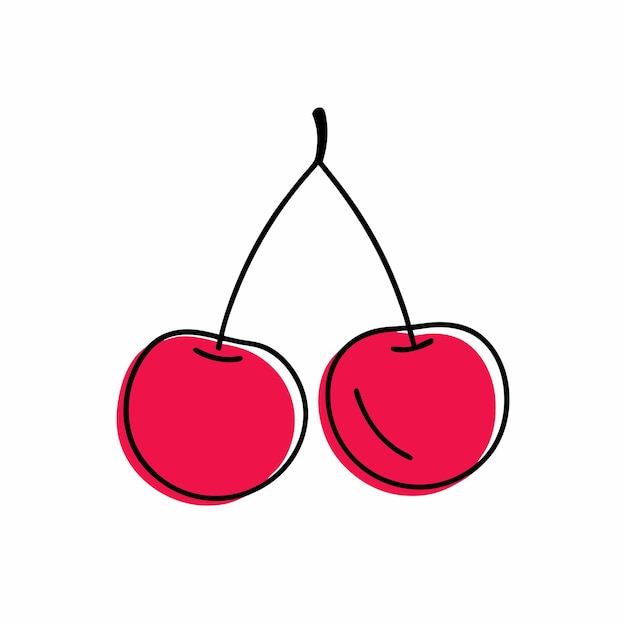 Doodle contorno cereza con punto Ilustración de arte vectorial para el embalaje en un fondo blanco aislado 3