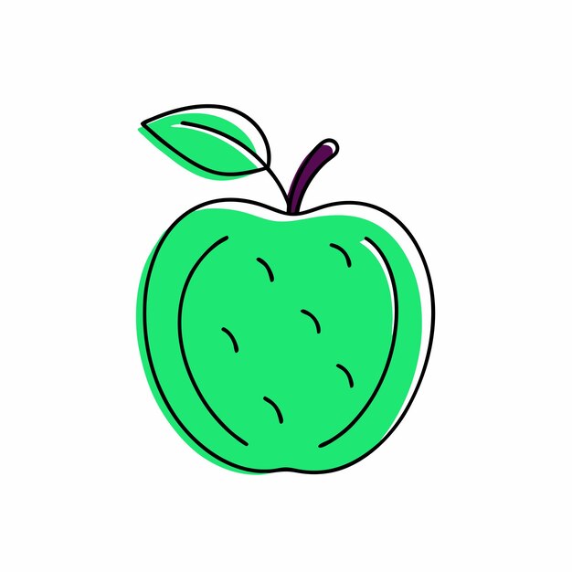 Doodle contorno de manzana con punto Ilustración vectorial para el embalaje en un fondo blanco aislado 6