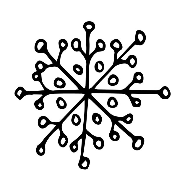 Doodle copo de nieve Elemento de invierno vector dibujado a mano aislado sobre fondo blanco