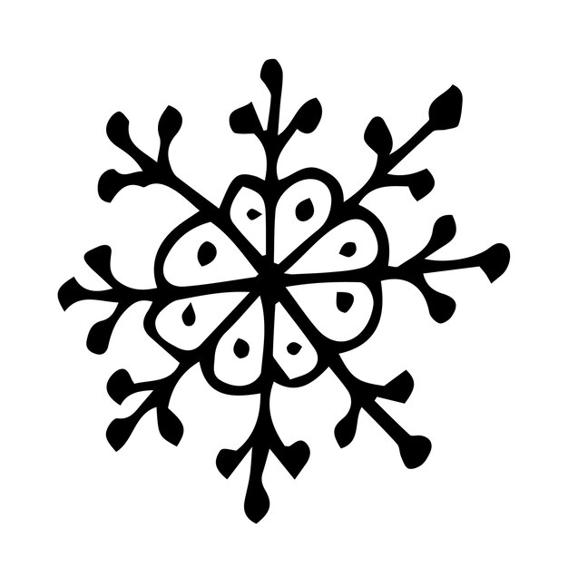 Doodle copo de nieve elemento de invierno vector dibujado a mano aislado sobre fondo blanco