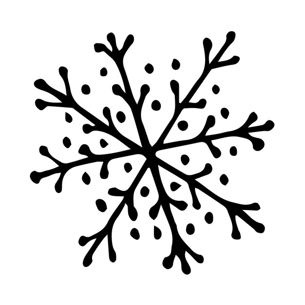 Doodle copo de nieve Elemento de invierno vector dibujado a mano aislado sobre fondo blanco