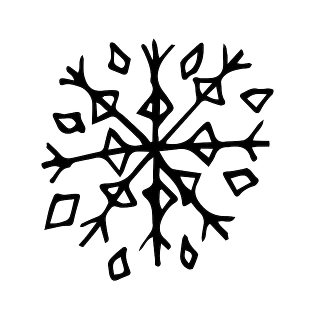 Doodle copo de nieve Elemento de invierno vector dibujado a mano aislado sobre fondo blanco