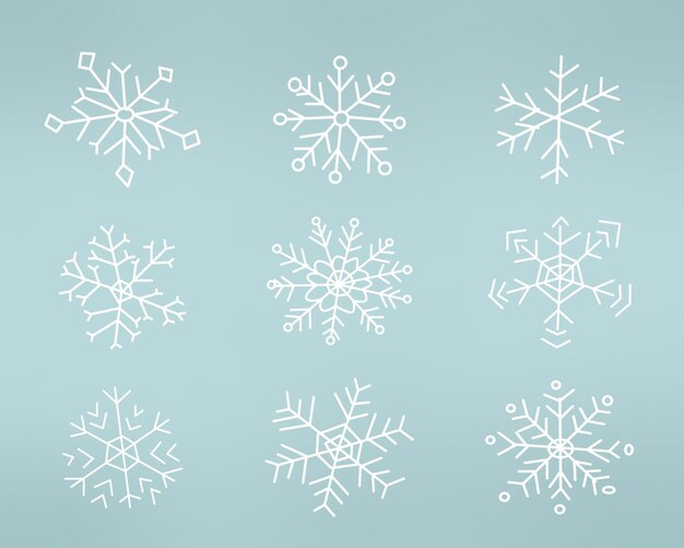 Doodle copos de nieve blancos sobre fondo azul