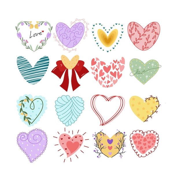 Doodle de corazón para el día de San Valentín Esbozo de icono de corazón rojo conjunto gráfico corazón dibujado a mano