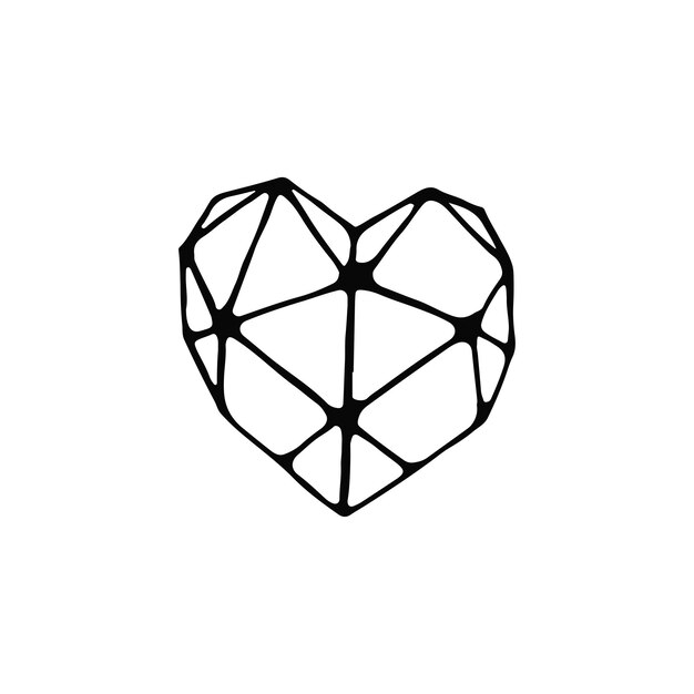 Vector doodle de corazón de diamante dibujado a mano que ilustra el símbolo de amor geométrico en fondo blanco