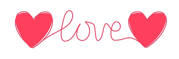 Doodle corazón y palabra amor escrito a mano garabato