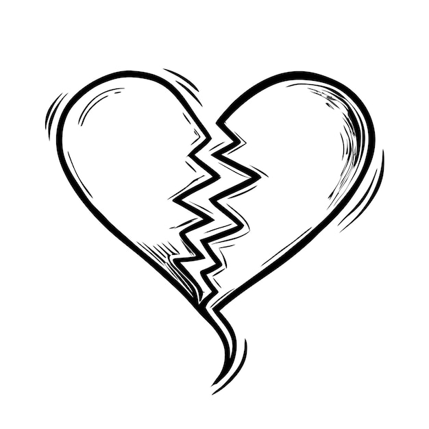 Doodle corazón roto arte de línea dibujada a mano corazón de San Valentín Día de San Valentin separación de despedida 3