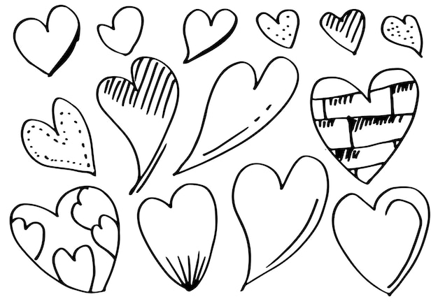 Doodle corazones dibujado a mano amor corazón colección vector ilustración