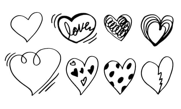 Doodle corazones dibujado a mano amor corazón colección vector ilustración