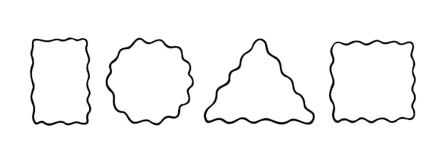 Doodle curva de onda borde marco pincel dibujado a mano círculo cuadrado triángulo rectángulo ondulado fronteras vector