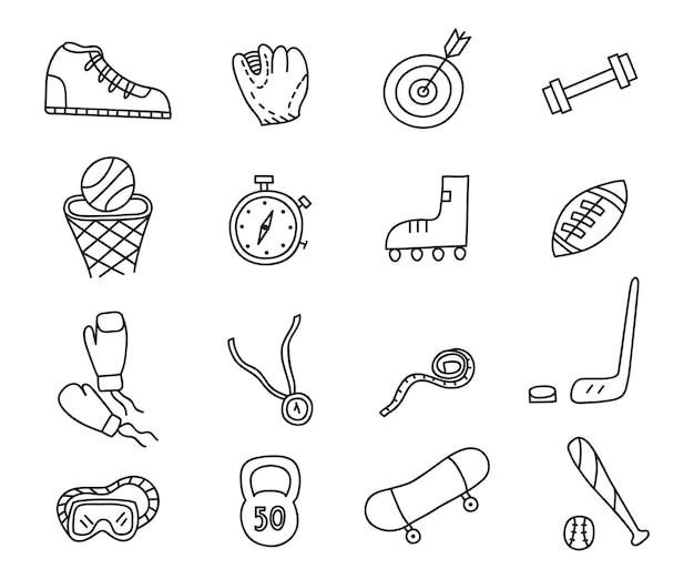 Doodle deportes iconos conjunto ilustración vectorial