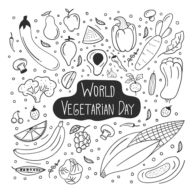 Vector doodle del día mundial del vegetariano